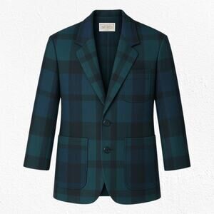 80s Vintage Pendleton Black Watch Green Navy Plaid Wool Deadstock Blazer Size 12